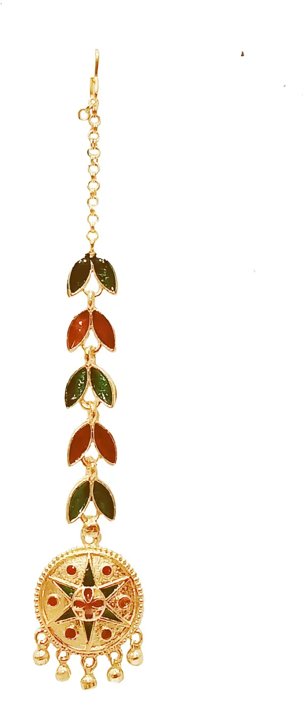 Assamese_Traditional_Copper_Gold_Plated_Red_Green_Colour_Maang_Tikka_For_Women_&_Girl